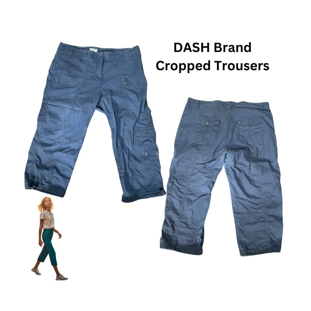 Women’s Size 10 Dash Navy Blue Stretch Cotton Cargo Capri Cropped Pants 👖💙